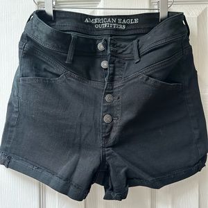 American Eagle Outfitters Black Denim Shorts - SUPER STRETCH - Buttonfly